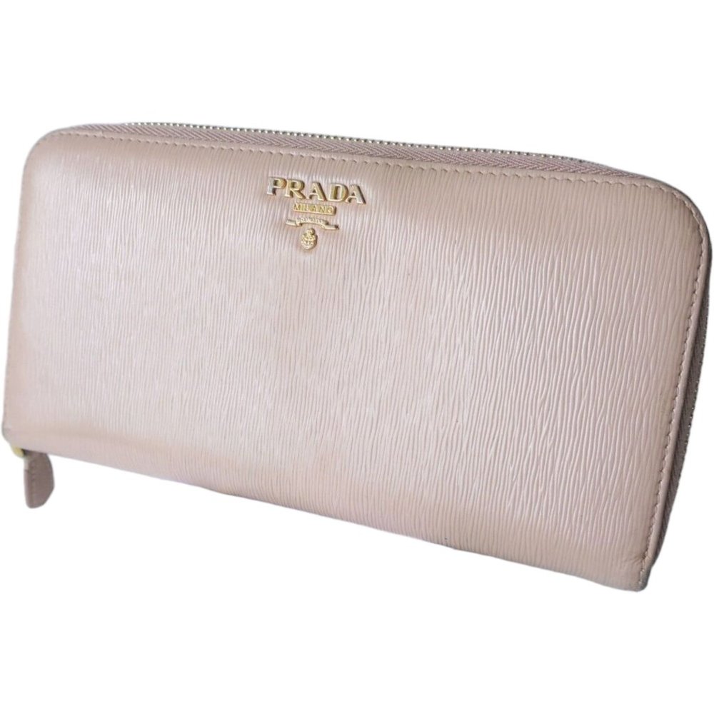 440109F V Prada Wallet Long Saffiano Beige Leather